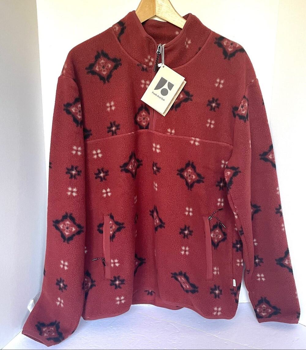 Frank And Oak Red Geo Print Half-Zip Polar Fleece Mens XL